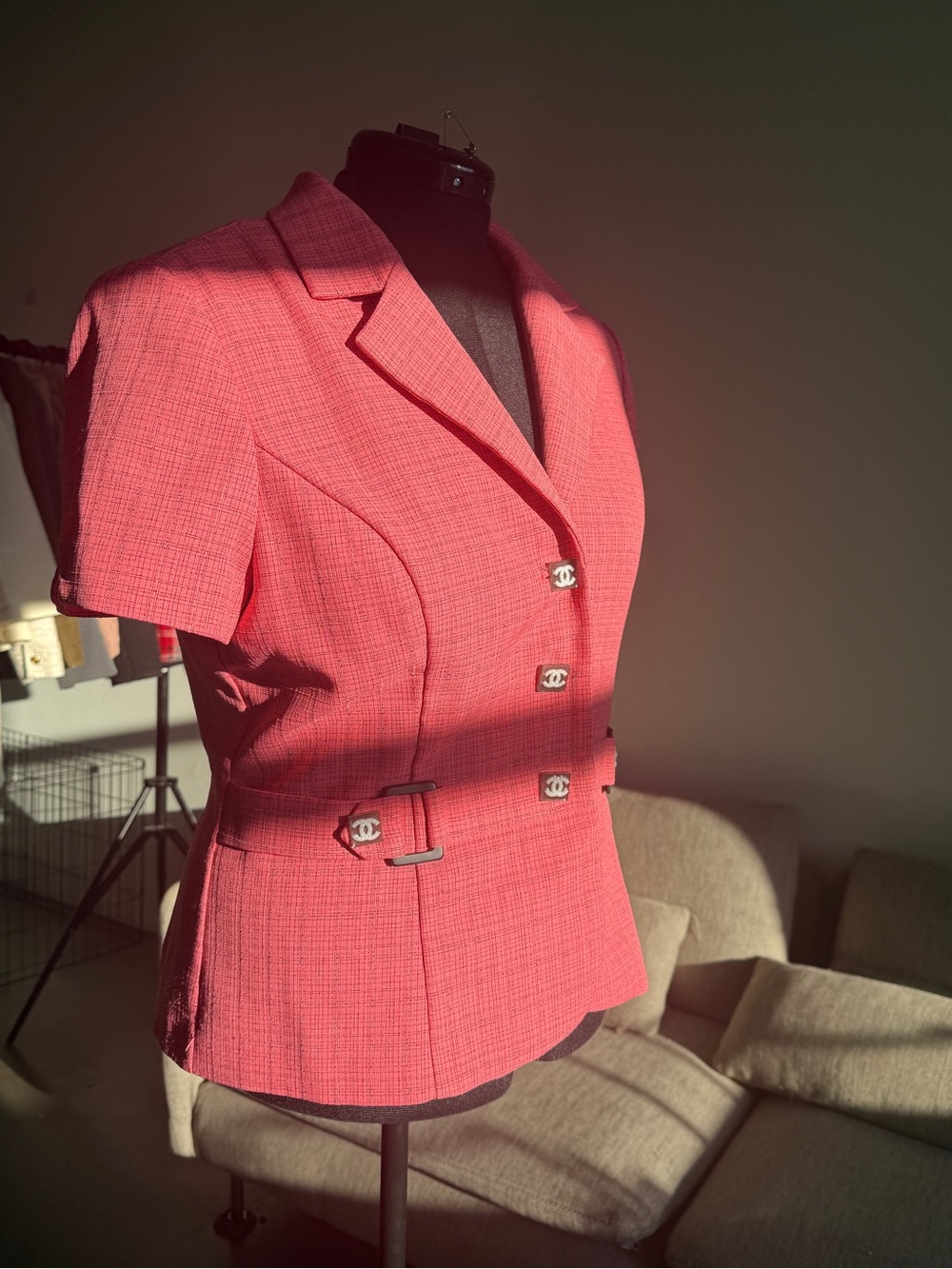 Perceptions Pink Short-Sleeve Tweed Blazer Jacket